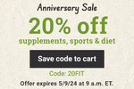 20% off Supplements, Sport & Diet (Stacks with 10-15% off Brand Specific Coupons) + GST + Delivery @ Vitacost
