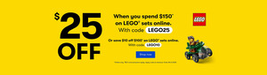 $10 off $100 Spend or $25 off $150 Spend on LEGO (Online Only) @ BIG W