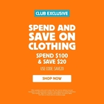 Spend $100 on Clothing and Save $20 + $8.99 Delivery ($0 C&C/ in-Store/ $99 Order) @ Anaconda (Existing Club Members Only)