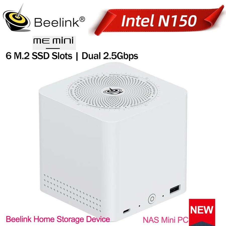 Beelink ME Mini 6 Bay M.2 NVMe SSD NAS (Intel N150, 12GB