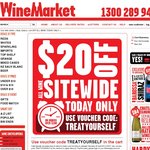 $20 off Sitewide @ WineMarket.com.au (Excludes Beer & Cider, $100 Minimum Spend Required)