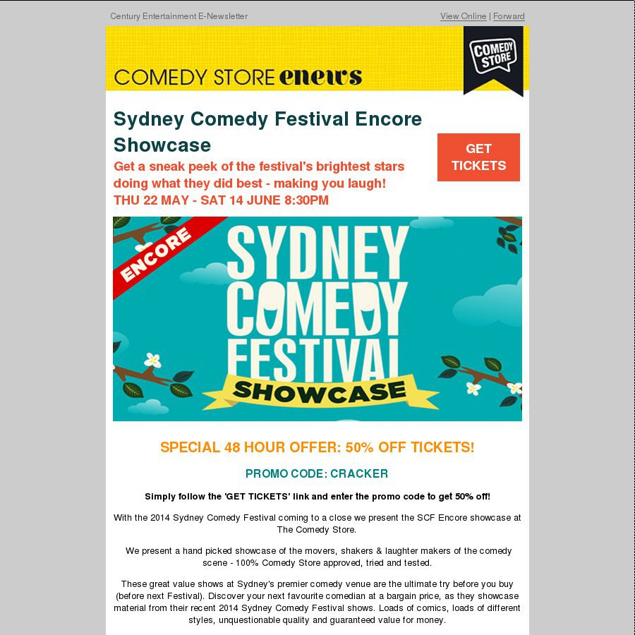 50 off Tickets to Sydney Comedy Festival ENCORE Showcase for 48hrs