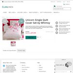 SAVE $40 on Whimsy Unicorn Single Quilt Cover Set $69.50 + $10 Shipping @ Elan Linen
