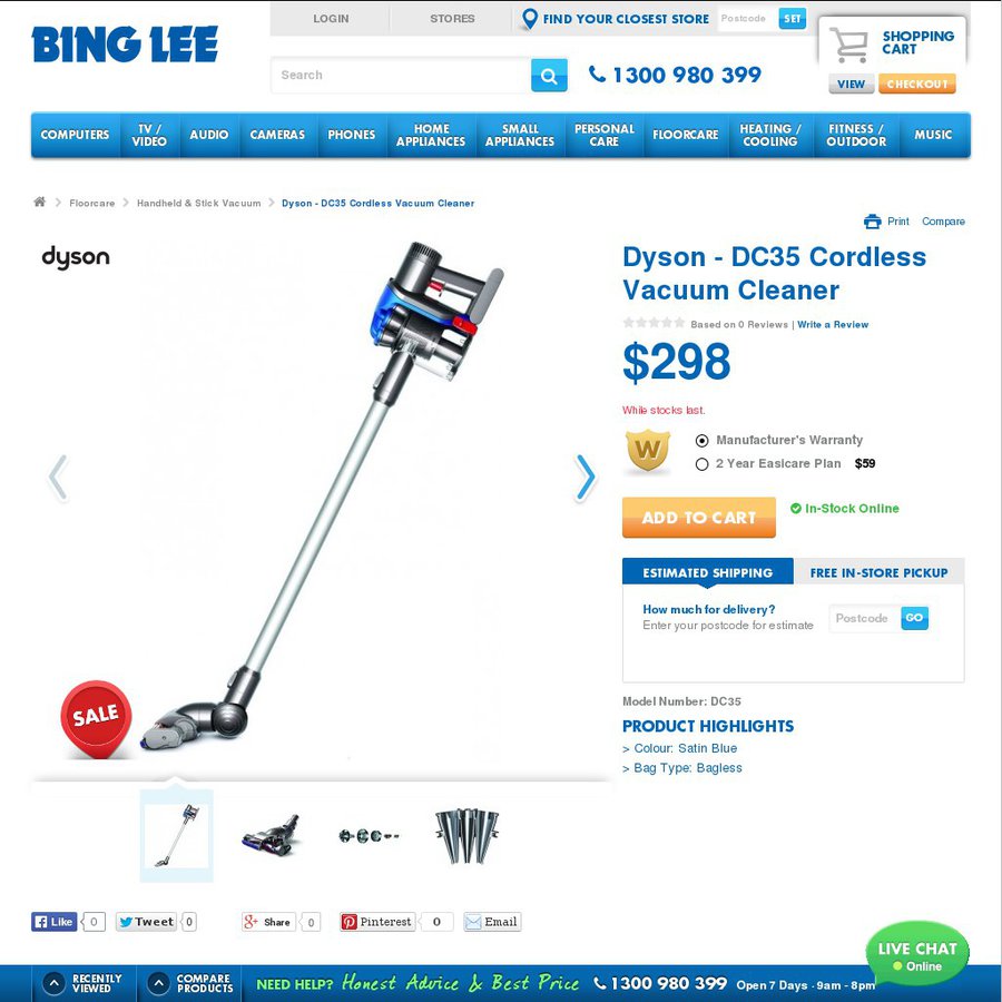 Dyson DC35 Multifloor Cordless Vacuum 298 Bing Lee OzBargain