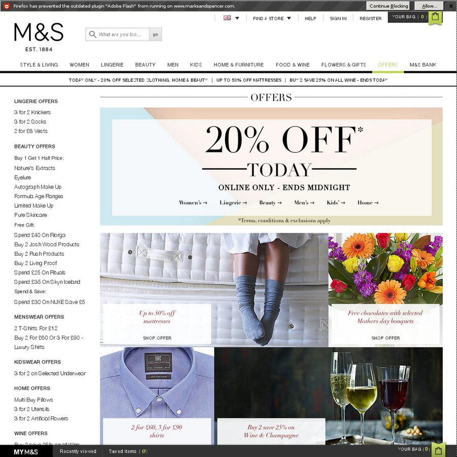 20 off at Marks & Spencer, Free Delivery if Spend >£30 OzBargain