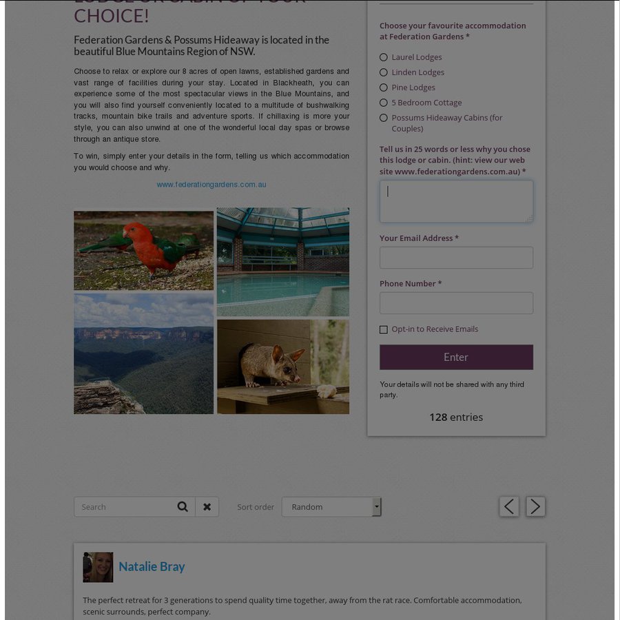 Win A 2 Night Stay At Federation Gardens Possums Hideaway In The