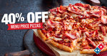 Domino's Pizza 40% off Pick Up or Delivered (Excludes Value Range) - Selected Stores NSW/VIC/QLD