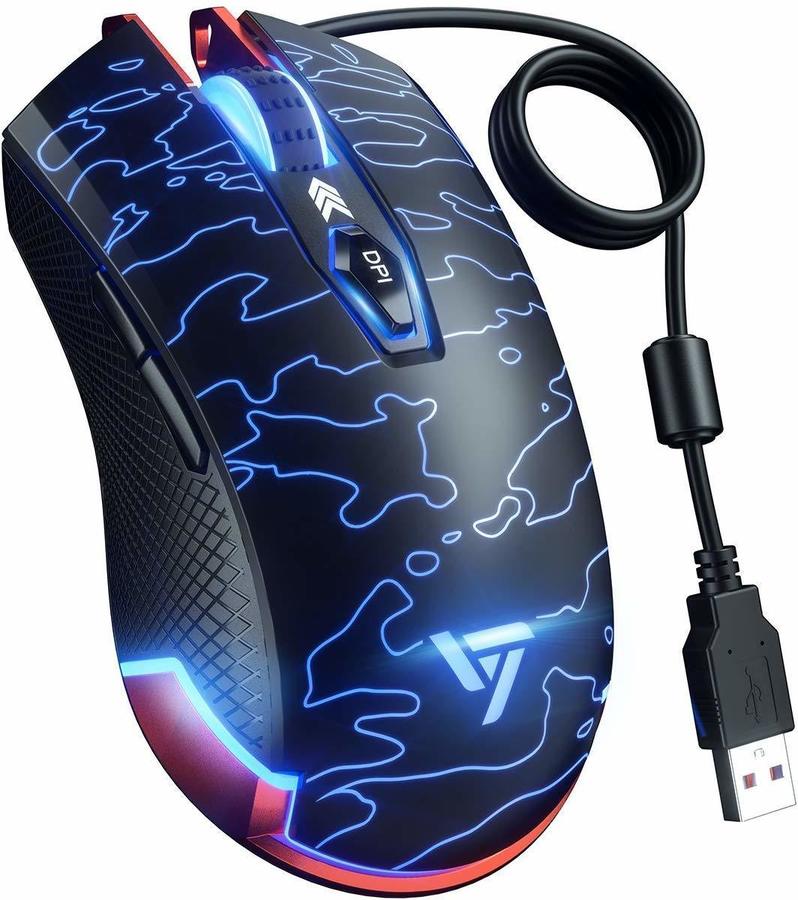 Ergonomic Grips VicTsing Backlit Gaming Wired Mouse High Up to 5500 DPI Windows Vista 6 Adjustable DPI Levels 3 Changeable Breathing Light Linux 6 Buttons Design Compatible Mac OS