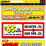 Telstra $45pm for 12m with 50GB & $200 JB Gift Card or $65pm for 24m with 80GB & $300/$500 Credit for Phone Purchase @ JB Hi-Fi