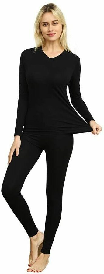 VIPEX Womens Micromodal Thermal Underwear Low Collar Invisible Long Johns Winter Base Layering Set