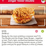 Zinger Tower Double $7.95 (Secret Menu App Exclusive) | Popcorn Chicken Bucket $10 | 15 Wicked Wings $10 (VIC Only) @ KFC