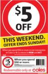[NSW ACT] $5 off at Coles When You Spend over $50 (Ie 10% 0ff)
