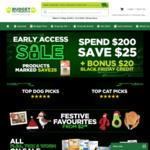 Spend $200 Save $25 + $20 Credit for Black Friday @ Budget Pet Products