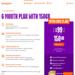 6-Month Prepaid Unlimited Text/Talk 150 GB Plan $99 1st Recharge + $35 ShopBack Cashback @ amaysim