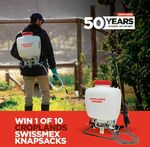 Win 1 of 10 Croplands Swissmex 15-Litre Knapsacks and 50 Year Merchandise Pack Worth $300 from Croplands Equipment