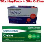 30x Telfast Generic Hayfexo 180mg + 30x Zyrtec Generic Cetirizine 10mg $13.99 Delivered @ PharmacySavings