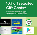 10% off Google Play, Luxury Escapes, City Beach, Lorna Jane, Binge/Kayo/Flash eGift Card @ Woolworths Gift Cards