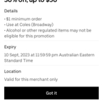 30% off Coles Grocery (Min $1 Purchase, Excludes Alcohol, Max $50) @ UberEATS