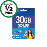 Lebara 30-Day SIM Starter Pack: Small 30GB $6 (RRP $24.90) in-Store Only @ Woolworths