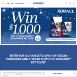 Win 1 of 5 $1,000 VISA Digital Gifts Cards and Year's Supply of ADVANCE Premium Pet Food from ADVANCE