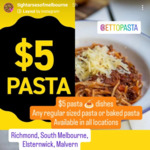 [VIC] All Pastas $5 (Normally $14-$25) @ Etto Pasta Bars (Elsternwick, Malvern, Richmond, South Melbourne)