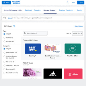 Redeem Membership Rewards Points on Participating Gift Cards, Get 10% Bonus Value @ American Express