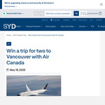 Win a 2-Person 6-Night Trip to Vancouver with Air Canada ($9,700) from Sydney Airport + Air Canada + Destination Vancouver [NSW]