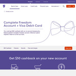 Open a Complete Freedom Account, Spend $50 in 15 Days In-Person Using Visa Card via Mobile Wallet, Get $50 CB @ BoM, BankSA