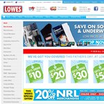 Lowes - 20% off NRL Merchadise