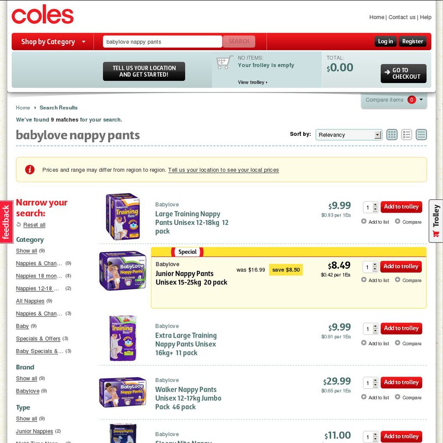 baby love nappies coles