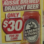 Aussie Brewed Draught Beer Hammer 'N Tongs $30 for 30x375ml at Liquorland