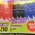 Motortech Aerosols - Carby, Brake, Carpet, Glass Cleaners, Lithium Grease, Silicone Spray, Fish Oil, etc. 4 for $10 @ Repco