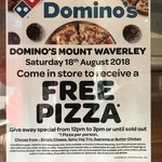 [VIC] FREE Pizza at Domino’s Mt Waverley, 12PM - 3PM