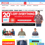 20% off Storewide (Includes Schoolwear) @ Lowes