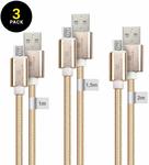 EXINOZ Micro USB Braided Cable Pack (1m, 1.5m, 2m, Gold Colour) $14.99 + Delivery ($0 with Prime/ $39 Spend) @ EXINOZ Amazon AU