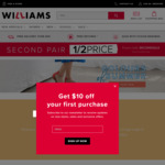 Second Pair of Shoes 1/2 Price (Free Delivery over $65 Spend) @ Williams