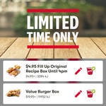 Fill Up Box $4.95 (Until 4pm Daily), Value Burger Box $19.95 @ KFC (in-Store Only, Some Stores Excluded)