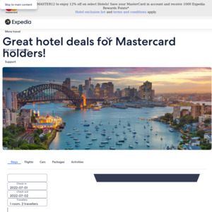 12% off Selected Hotels When Paying with Mastercard @ Expedia