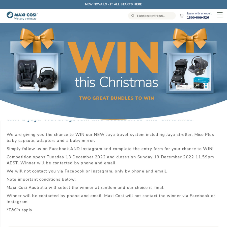 Win a Maxi-Cosi JAYA Stroller, Micro Plus Baby Capsule, Adaptors and