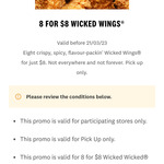 8 Wicked Wings $8 (App/Online only), Go Bucket Varieties $3.95 Each @ KFC (Participating Stores Only)