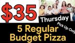 [QLD] 5 Regular Budget Pizzas for $35 Every Thursday (Was $45) (Pickup and App Order Only) @ BribieFood via DeliveryMyFood App
