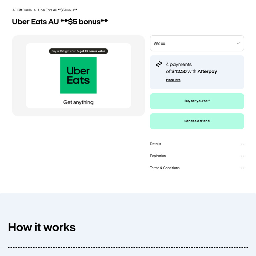 Buy A 50 Uber Eats T Card Get 55 Value Limited To 1 000 Redemptions Afterpay T