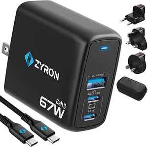 Zyron 67W GaN 3-Port Charger, Travel Plugs, 2m Cable + Case $39.99 + Del ($0 with Prime/ $59 Spend) @ Zyron Tech via Amazon AU