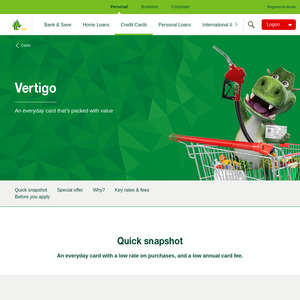Vertigo Credit Card: 10% Back (Max $500) for 180 Days at Supermarkets and Service Stations, $55 Yr Fee ($0 Existing) @ St.George