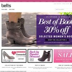 Betts end of season shoes, bags, accessories sales instore or $0 shipping, additional $10 off 