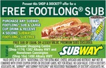 Subway Carousel WA - Free Footlong Sub with Purchase of Footlong Sub & Large Drink (ShopADocket)