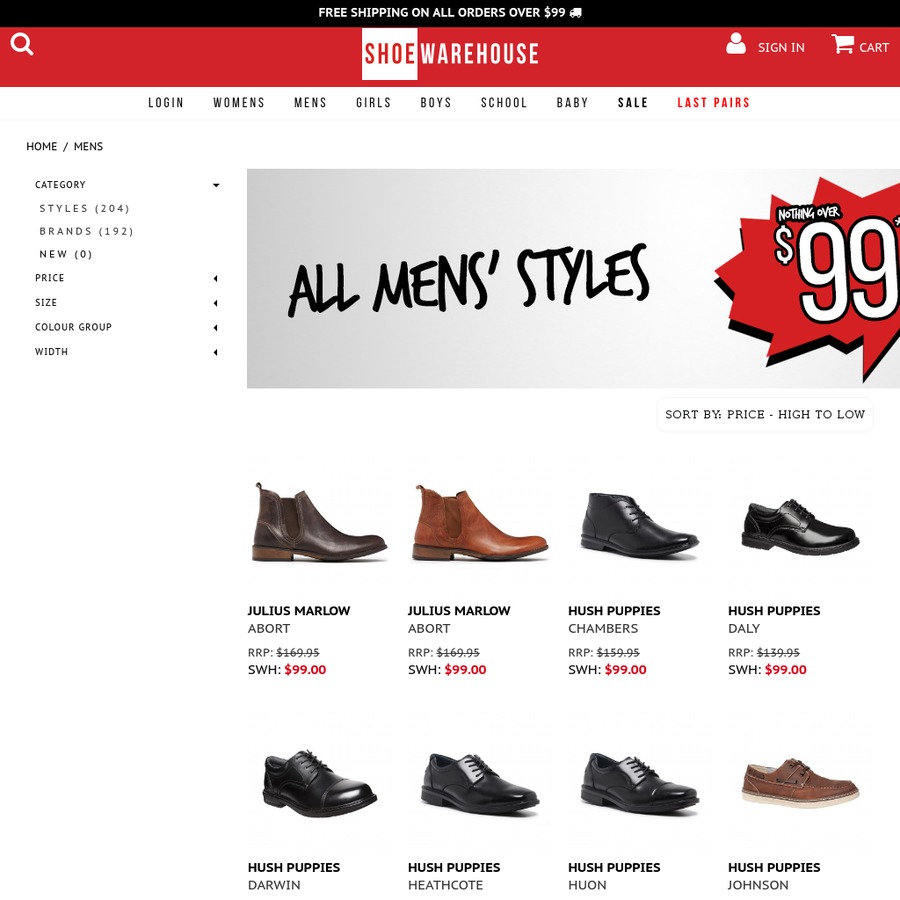 All Mens Styles $99 & under inc. Julius Marlow, Hush Puppies & Clarks ...