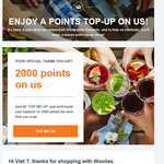 [Targeted] 2000 Points Top up on Woolworths Rewards Card