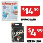 Retro Uno $4.99, Slinky $4.99, Spirograph $14.99, One by Wacom $39.99 @ ALDI