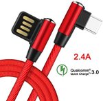 90 Degree USB Type C, Micro USB, Lightning Charger Cable 1m US$1.65 (AU$2.31), 2m US$2.19 (AU$3.07) Shipped @ CUagain Aliexpress